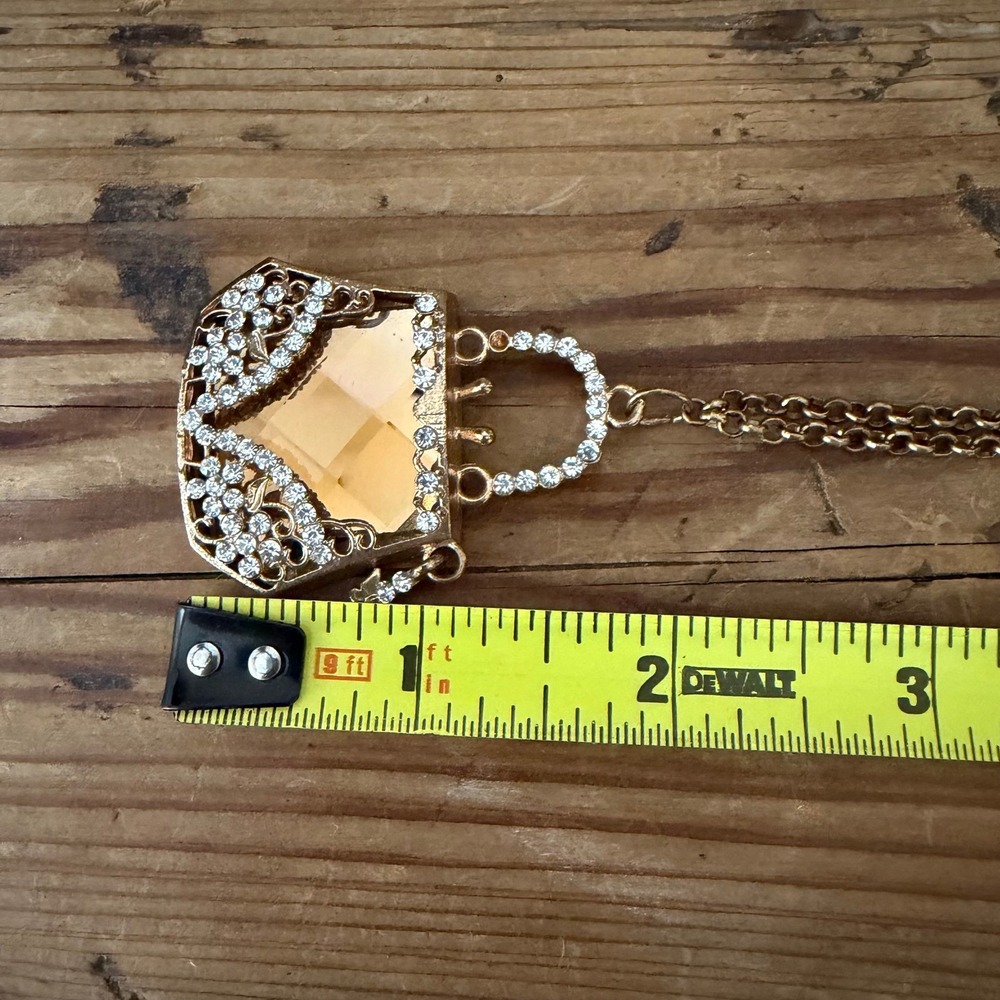Betsey Johnson Gold Tone Rhinestone Purse Pendant Necklace 28" Adjustable Chain - Picture 6 of 6